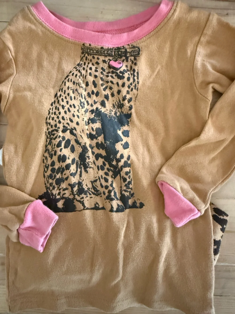GAP Leopard Print Pajama Set in Tan and Black with Pink Trim